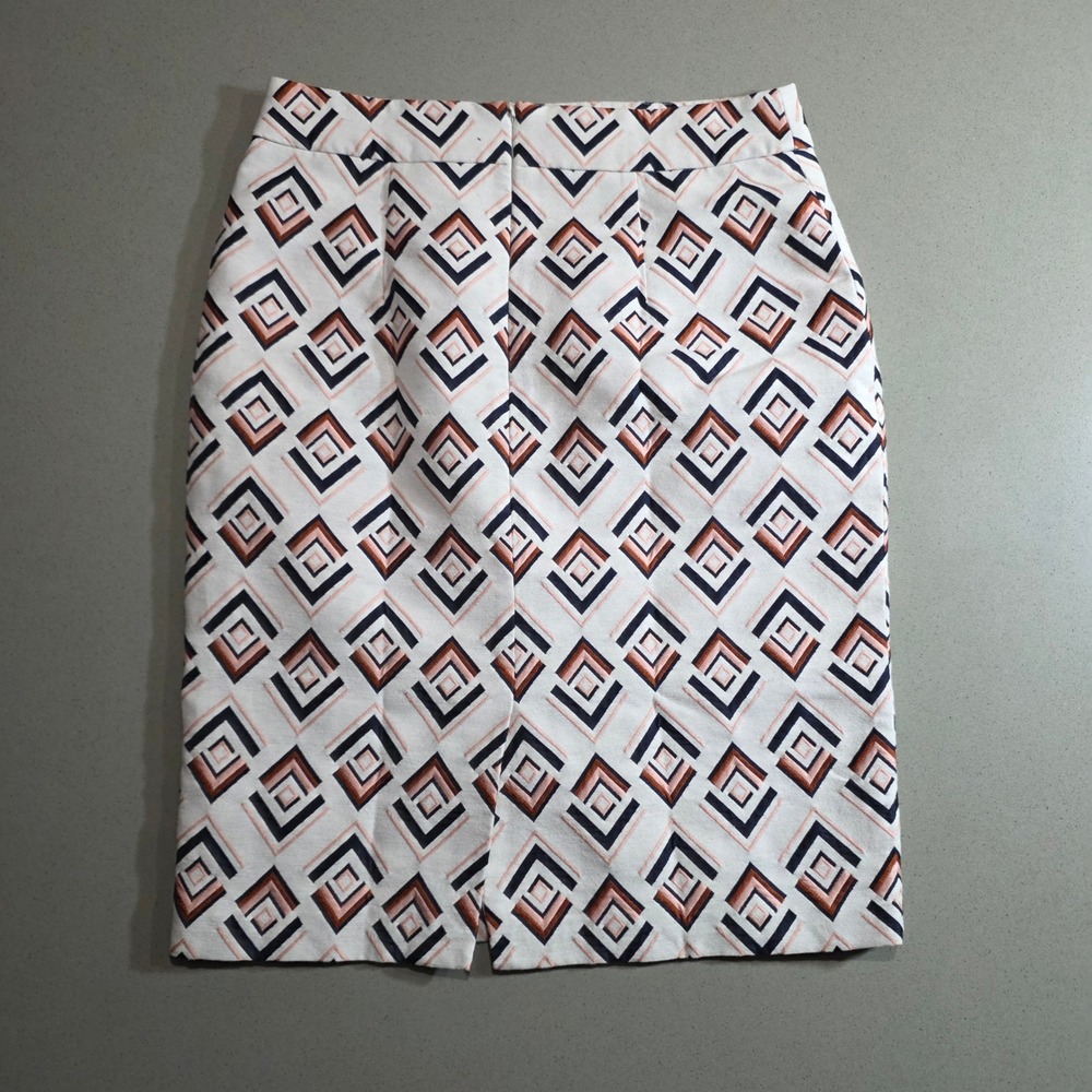 Ann Taylor Women Geometric Diamond Pencil Skirt Size 8 White Navy Pink